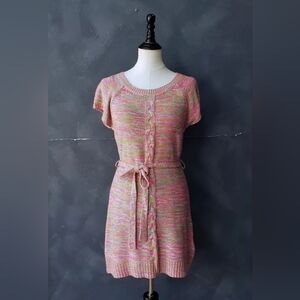 Vintage Y2K Pink/Multicolor Space Dye Sweater Knit Mini Dress Size S/M